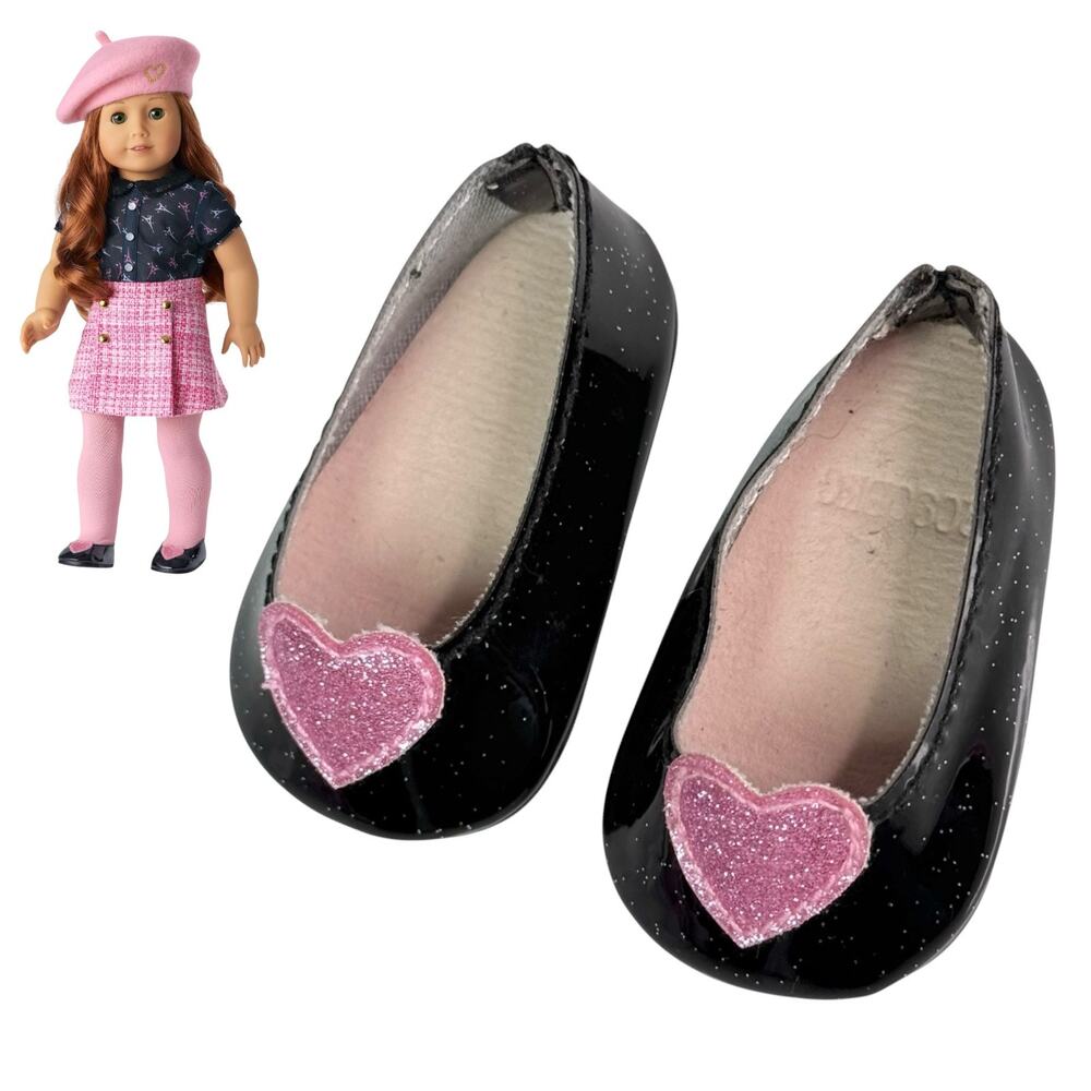 American Girl Grace Shoes Paris World Traveler France Pink Heart Black Slip Ons